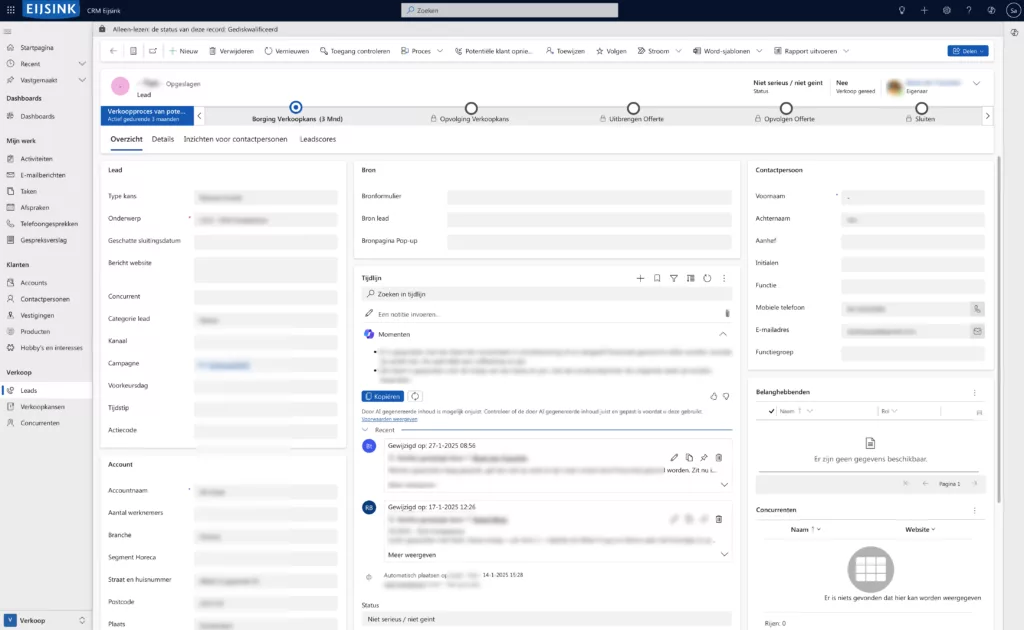 Eijsink Microsoft CRM dashboard